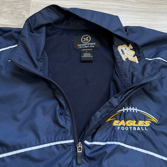 XGrain Jacket Mens Blue Windbreaker Eagle Football Embroidered Quarter Zip L - Picture 10 of 15